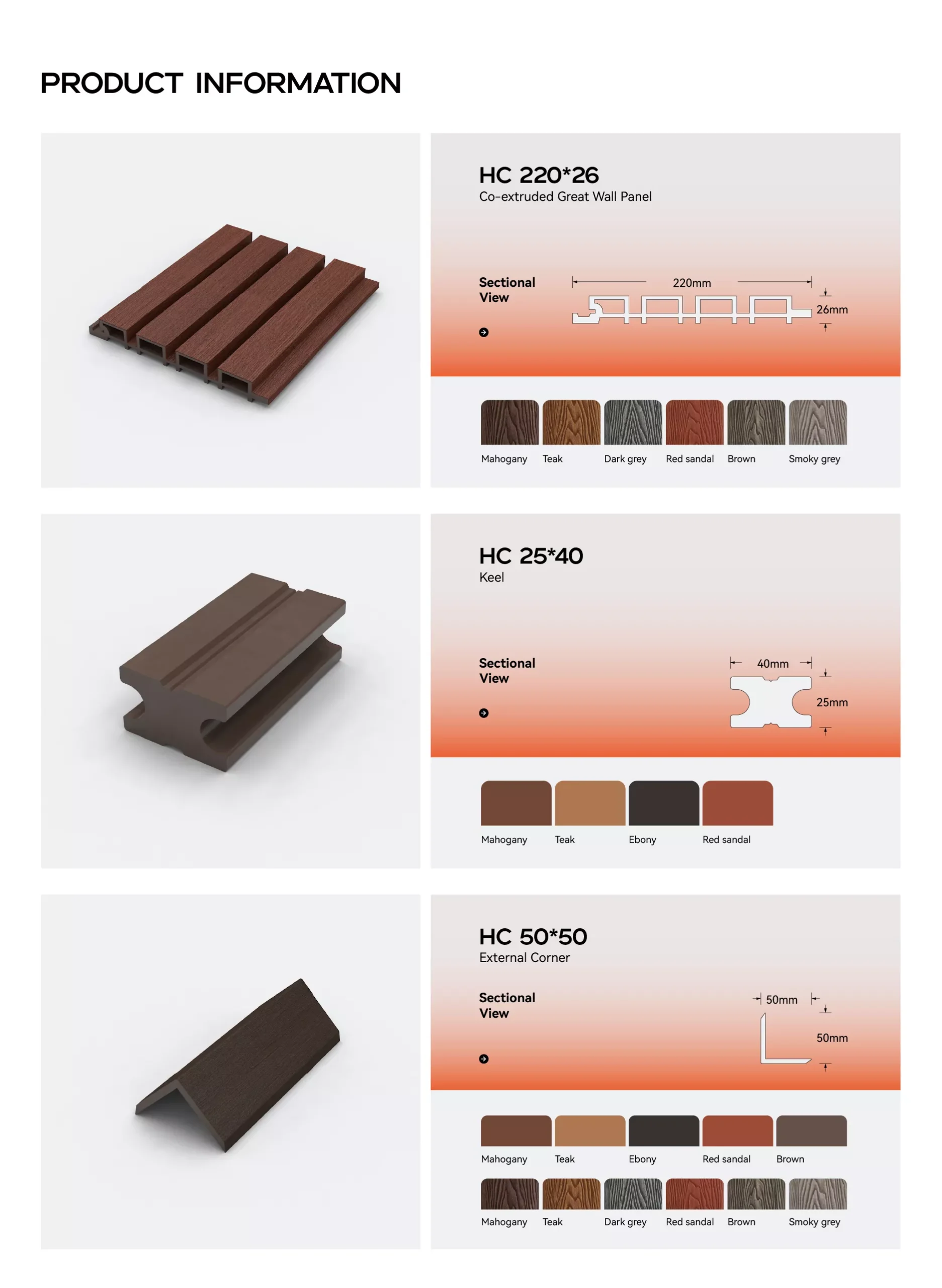 hc 220*26 co extruded great wall panel